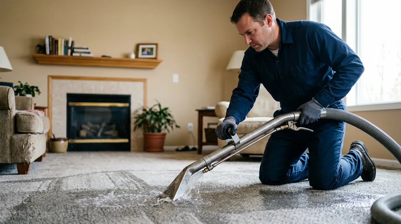 Water damage restoration technician working near Goshen, CA